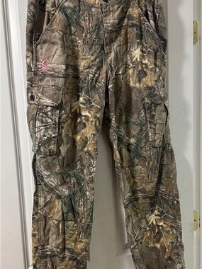 Camouflage Cargo Hunting Pants with Pink Logo